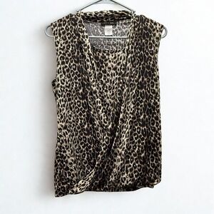 Y2K Jennie & Marlis Sleeveless Cowl Neck Drape Front Leopard Print Top‎ Small
